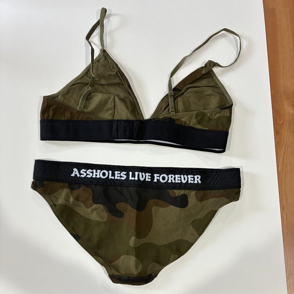 Assholes Live Forever Green Camouflage Women's Bralette and Underwear Set - Picture 2 of 3